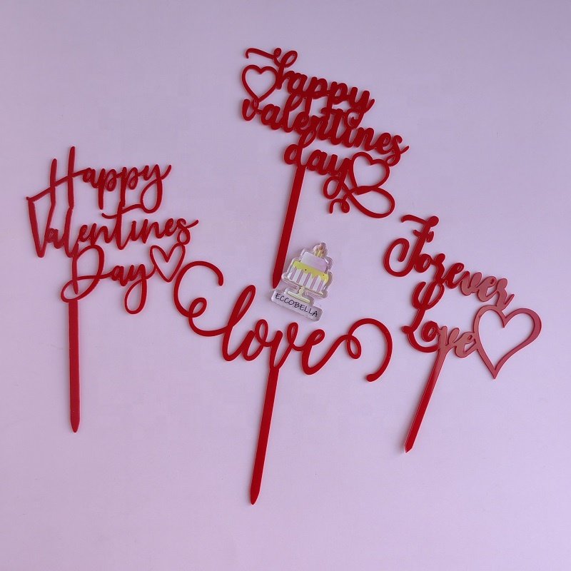 Heart shape love acrylic cake cupcake topper for valentines day cake decoration party supplies
