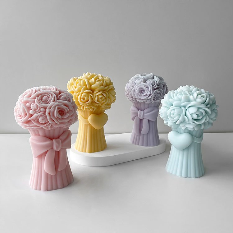 Bow Rose Bouquet Silicone Candle Mold Valentine's Day Decorations Gift Casting Mould DIY Soybean Wax Aromatherapy Candle Making