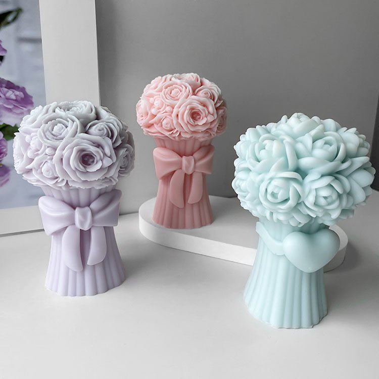 Bow Rose Bouquet Silicone Candle Mold Valentine's Day Decorations Gift Casting Mould DIY Soybean Wax Aromatherapy Candle Making