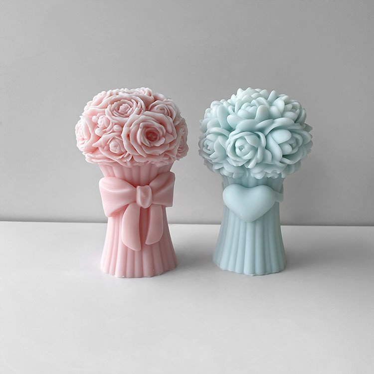 Bow Rose Bouquet Silicone Candle Mold Valentine's Day Decorations Gift Casting Mould DIY Soybean Wax Aromatherapy Candle Making