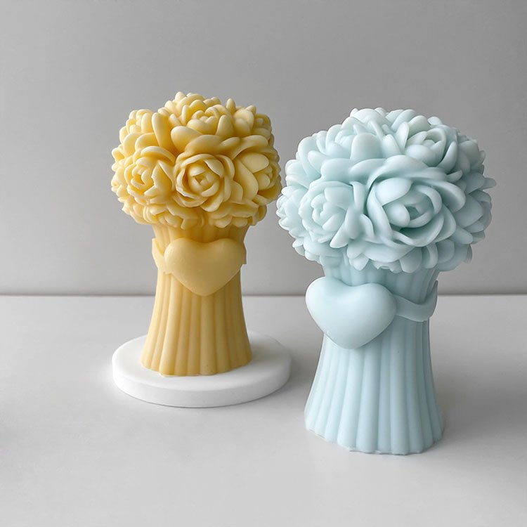 Bow Rose Bouquet Silicone Candle Mold Valentine's Day Decorations Gift Casting Mould DIY Soybean Wax Aromatherapy Candle Making