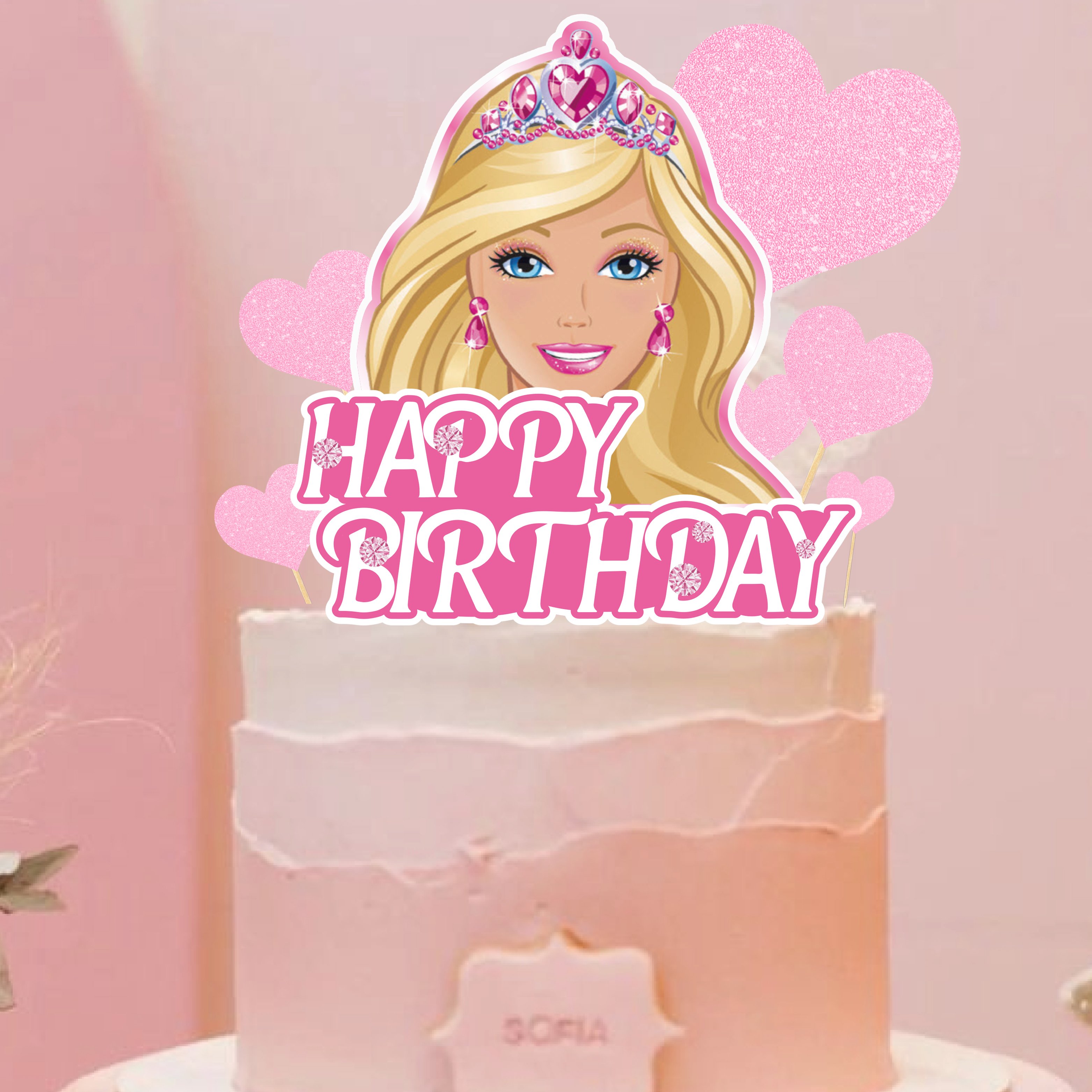 9pcs Barbee pink Paper Cake Topper For Theme Birthday Party Dessert Decoration Wholesale Supplies Cake Topper Supplies