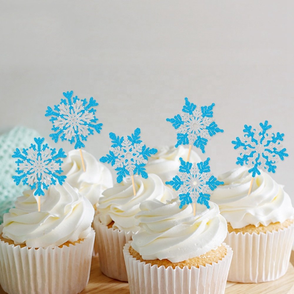8PCS Snowflake Cupcake Toppers Glitter Winter Theme Cupcake Picks Baby Shower Kids Birthday Party Christmas Cake Decorations