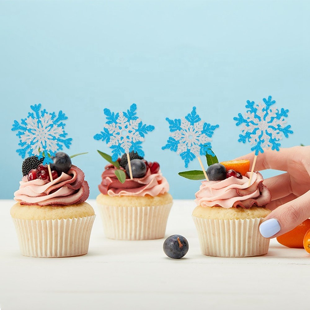 8PCS Snowflake Cupcake Toppers Glitter Winter Theme Cupcake Picks Baby Shower Kids Birthday Party Christmas Cake Decorations