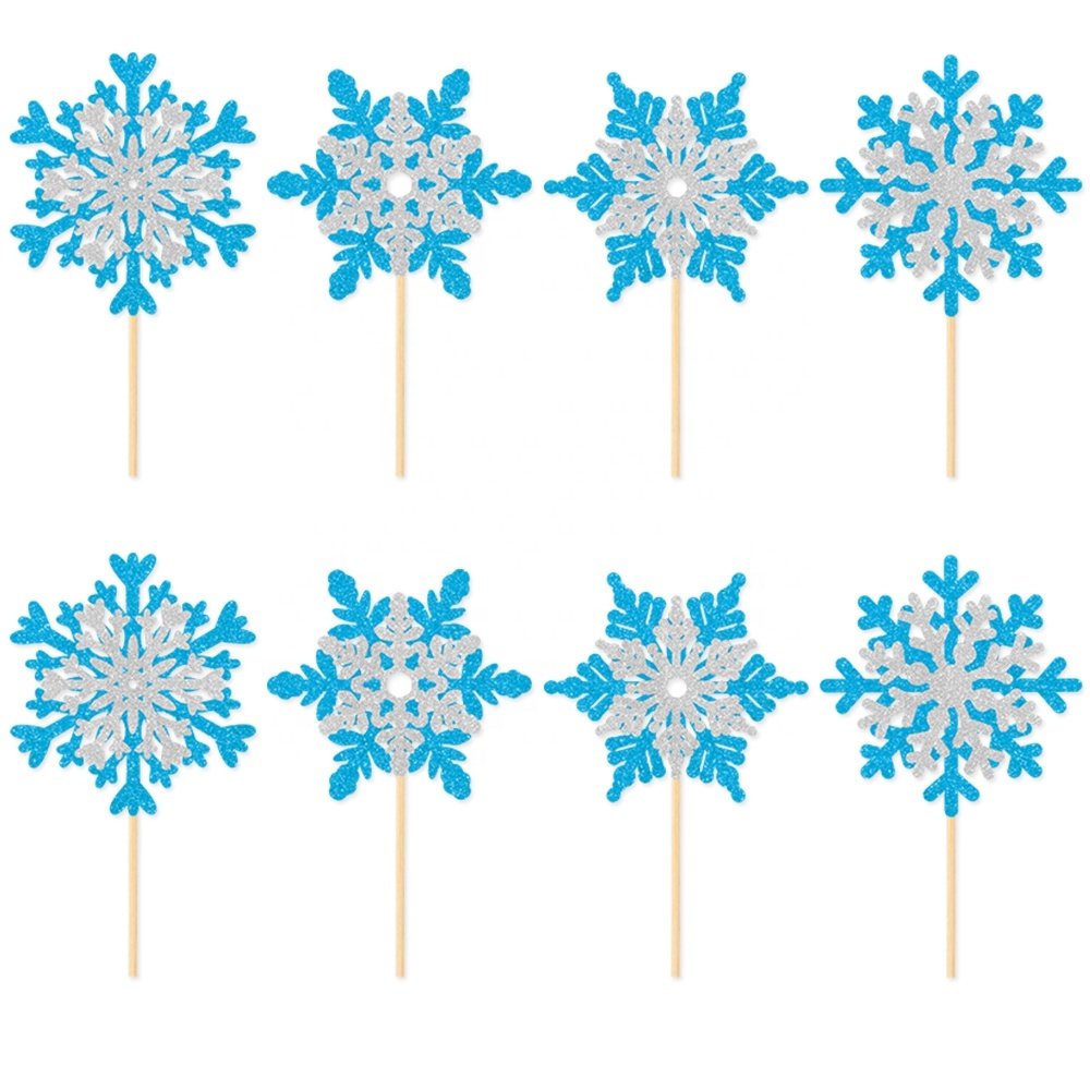 8PCS Snowflake Cupcake Toppers Glitter Winter Theme Cupcake Picks Baby Shower Kids Birthday Party Christmas Cake Decorations