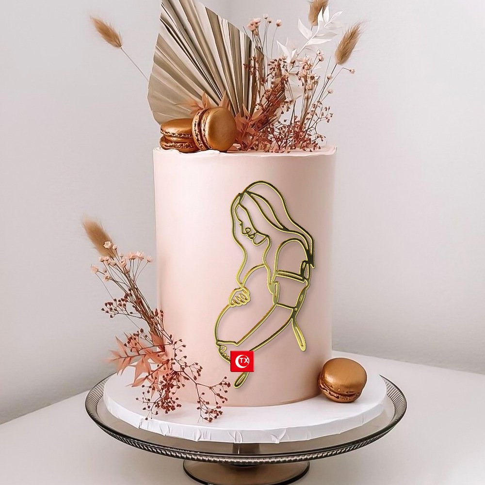 Hot selling Pregnant Lady Gold Acrylic Cake Topper Mum to be Baby Shower Celebration Welcome Baby Party Cake Accessories