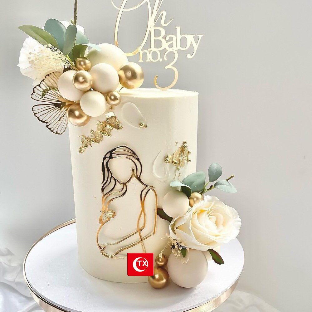 Hot selling Pregnant Lady Gold Acrylic Cake Topper Mum to be Baby Shower Celebration Welcome Baby Party Cake Accessories