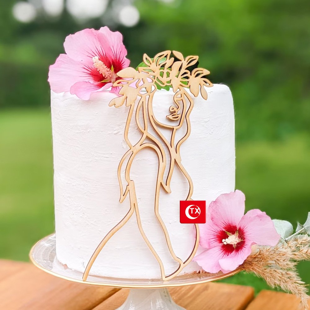 Hot selling Pregnant Lady Gold Acrylic Cake Topper Mum to be Baby Shower Celebration Welcome Baby Party Cake Accessories