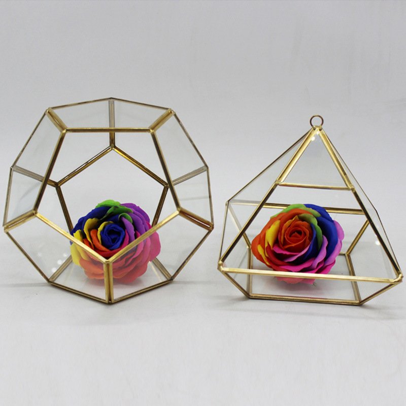 New arrival hexagon separators Creative Glass Cake Cookie Candy Display Jar Flower decoration model Party Wedding table ornament