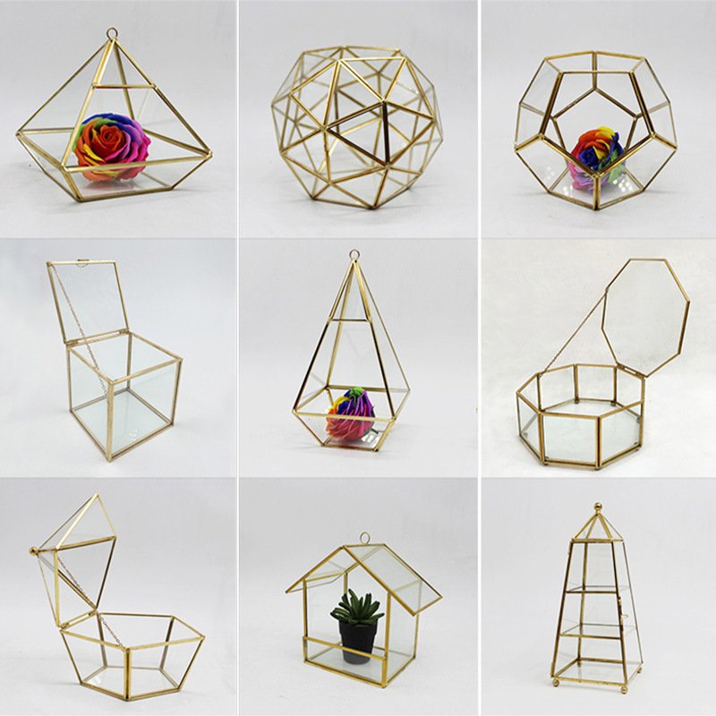 New arrival hexagon separators Creative Glass Cake Cookie Candy Display Jar Flower decoration model Party Wedding table ornament