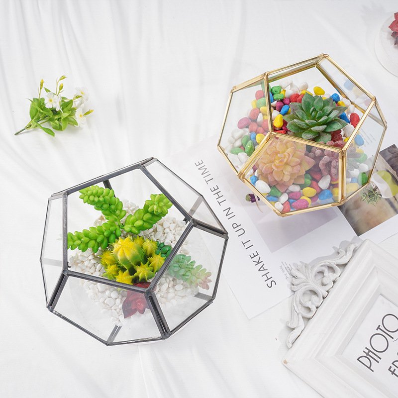 New arrival hexagon separators Creative Glass Cake Cookie Candy Display Jar Flower decoration model Party Wedding table ornament