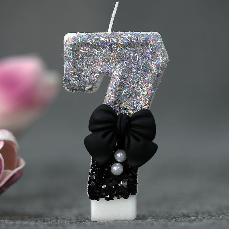 Birthday Candle Pink 6th Candles,Gold Glitter Pink Number Candles with Pearl Bow,Cake Number 6 Birthday Candles