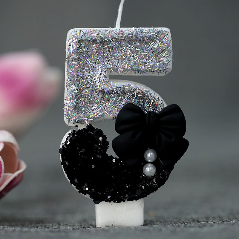 Birthday Candle Pink 6th Candles,Gold Glitter Pink Number Candles with Pearl Bow,Cake Number 6 Birthday Candles