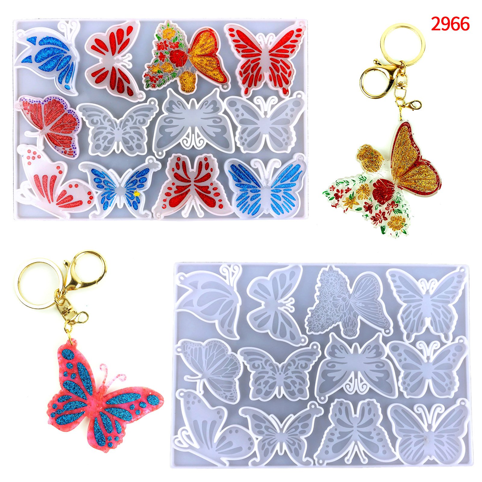 ys art Creative Combination Butterfly Silicone Keychain Mold Resin Key Chain Shape Casting Mold Diy Craft Pendant Craft Supplies
