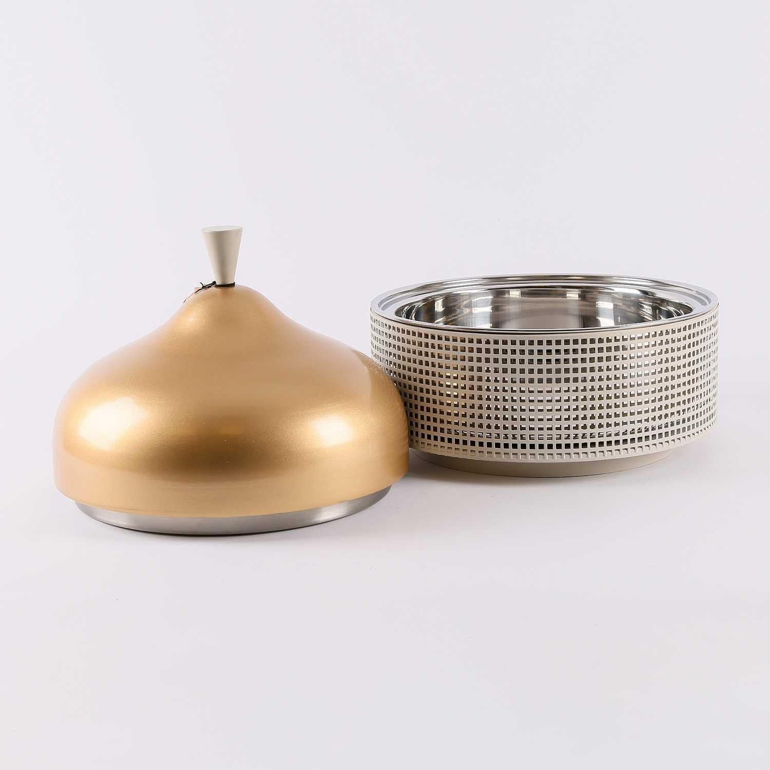 Round Copper Casserole with Lid in Gold and Pink Color with Handi Bowl Design Perfect for Food Storage in Kitchenware