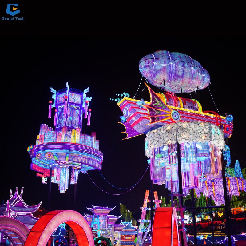 Amusement Park Theme Flying Lantern Chinese Zigong Lantern Factory Customized Silk Lantern For Halloween