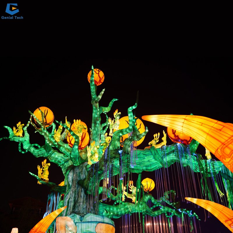 Amusement Park Theme Flying Lantern Chinese Zigong Lantern Factory Customized Silk Lantern For Halloween