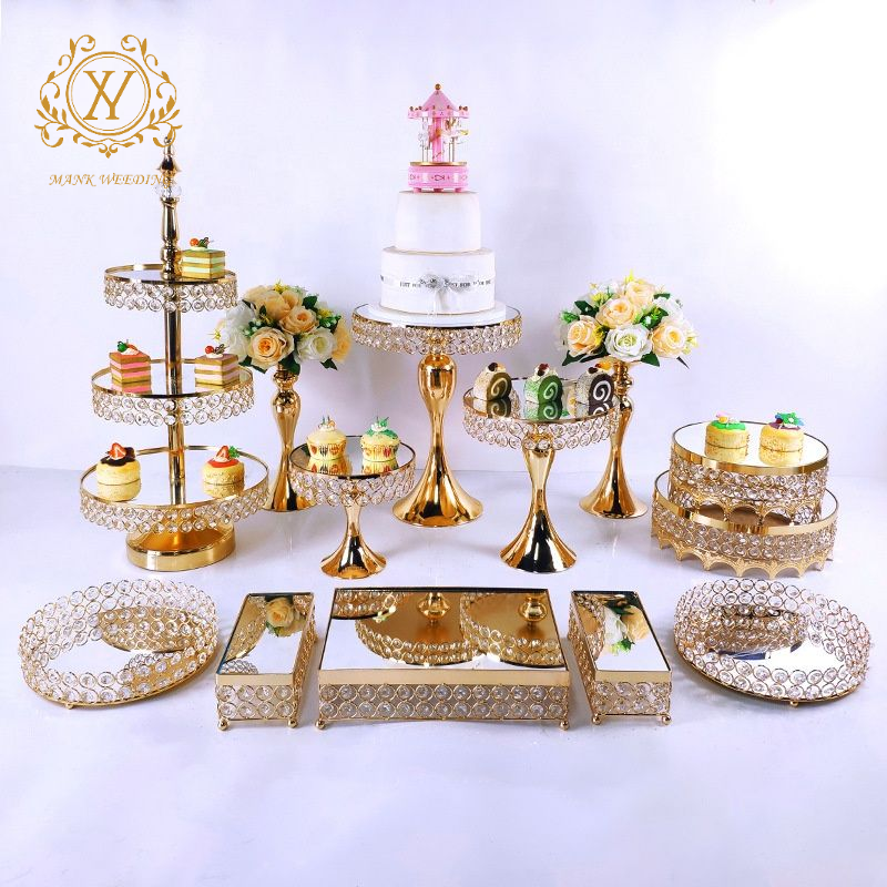 Sparkling Rhinestones Cake Stand Set Gold Dessert Table Display Set Cake Decorating Supplies Wedding Decoration