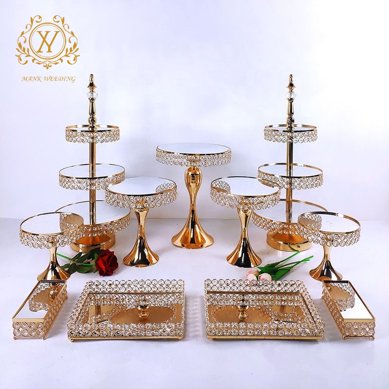 Sparkling Rhinestones Cake Stand Set Gold Dessert Table Display Set Cake Decorating Supplies Wedding Decoration