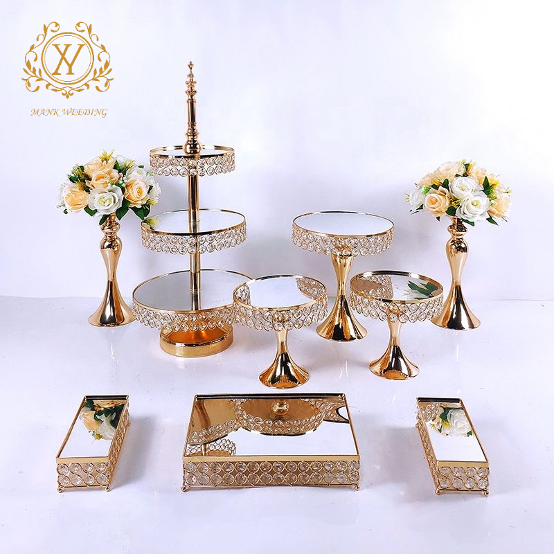 Sparkling Rhinestones Cake Stand Set Gold Dessert Table Display Set Cake Decorating Supplies Wedding Decoration