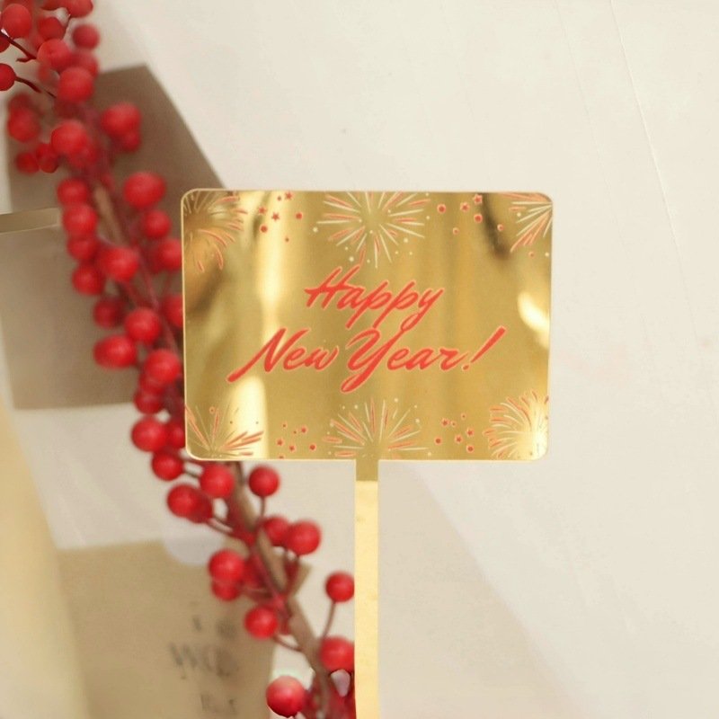 Ins wind hot stamping 2025 happy new year acrylic cake decoration new year party cake card cake topper happy new year