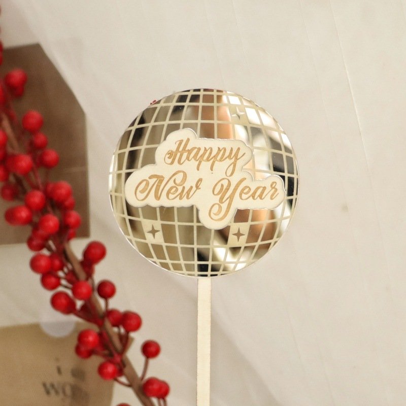 Ins wind hot stamping 2025 happy new year acrylic cake decoration new year party cake card cake topper happy new year