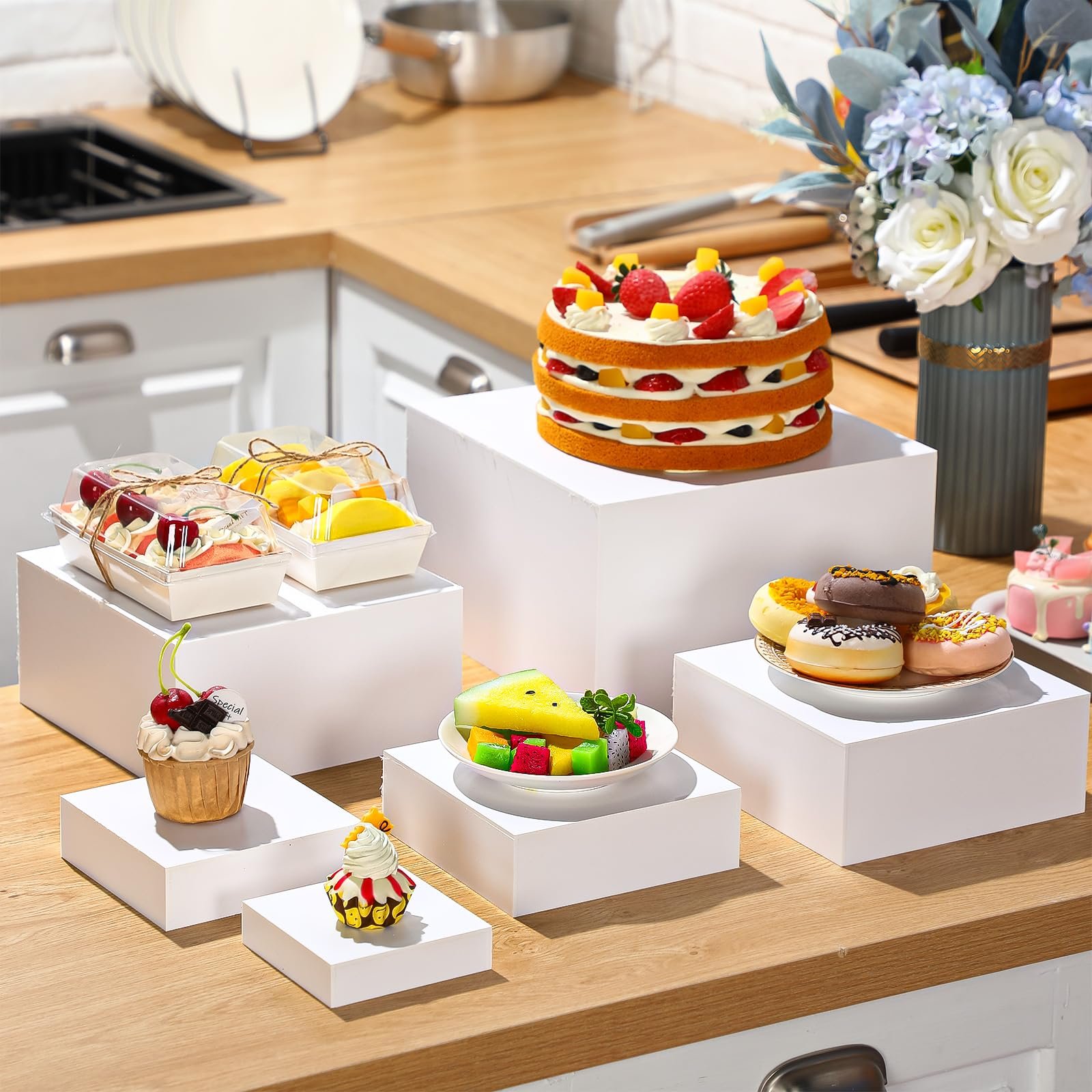 Factory wholesale Set of 8 Dessert Display Set Food Nesting Risers Buffet Risers Acrylic cake decorating trays for christmas