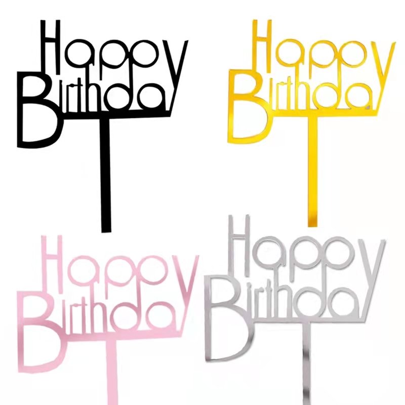 Customize New Arrival Mirror Acrylic Cake Topper Creative Styles Happy Birthday Christmas Graduation Easter Halloween New Year