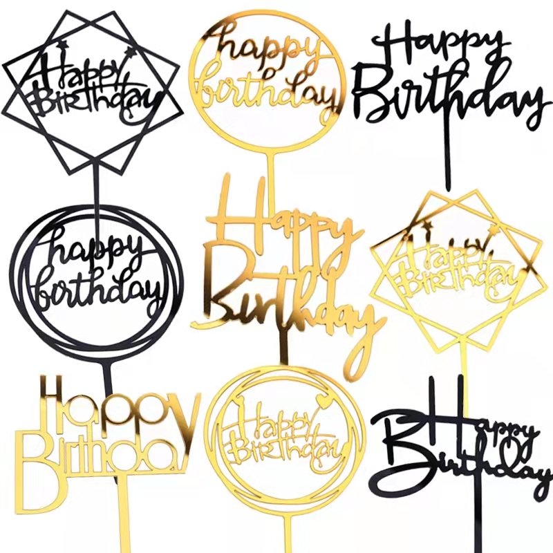 Customize New Arrival Mirror Acrylic Cake Topper Creative Styles Happy Birthday Christmas Graduation Easter Halloween New Year
