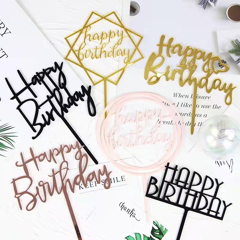 Customize New Arrival Mirror Acrylic Cake Topper Creative Styles Happy Birthday Christmas Graduation Easter Halloween New Year