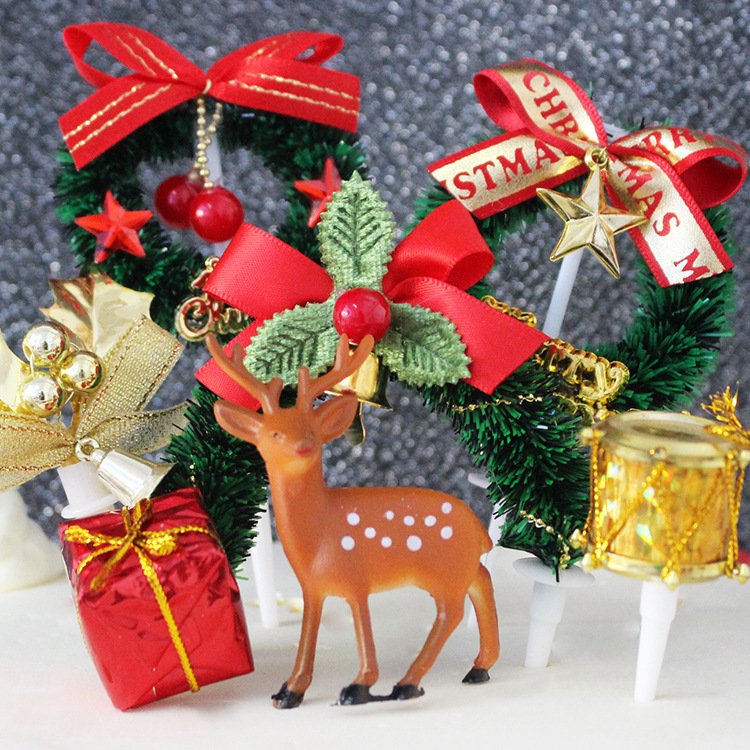 Christmas Wreath Holly Tree Gift Box Cake Topper Festival Cake Decoration Baking Accessory X-mas Cake Decorating Supplies