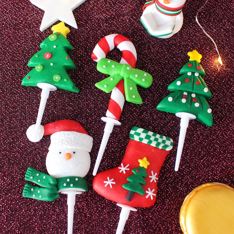 Christmas Wreath Holly Tree Gift Box Cake Topper Festival Cake Decoration Baking Accessory X-mas Cake Decorating Supplies