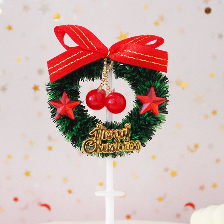Christmas Wreath Holly Tree Gift Box Cake Topper Festival Cake Decoration Baking Accessory X-mas Cake Decorating Supplies
