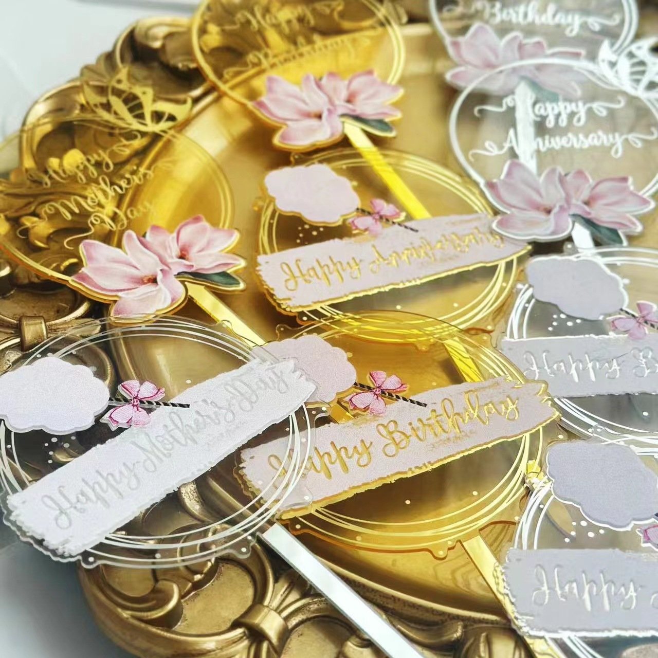 INS style acrylic laser marking Happy Birthday cake decoration UV color printing commemorative party supplies