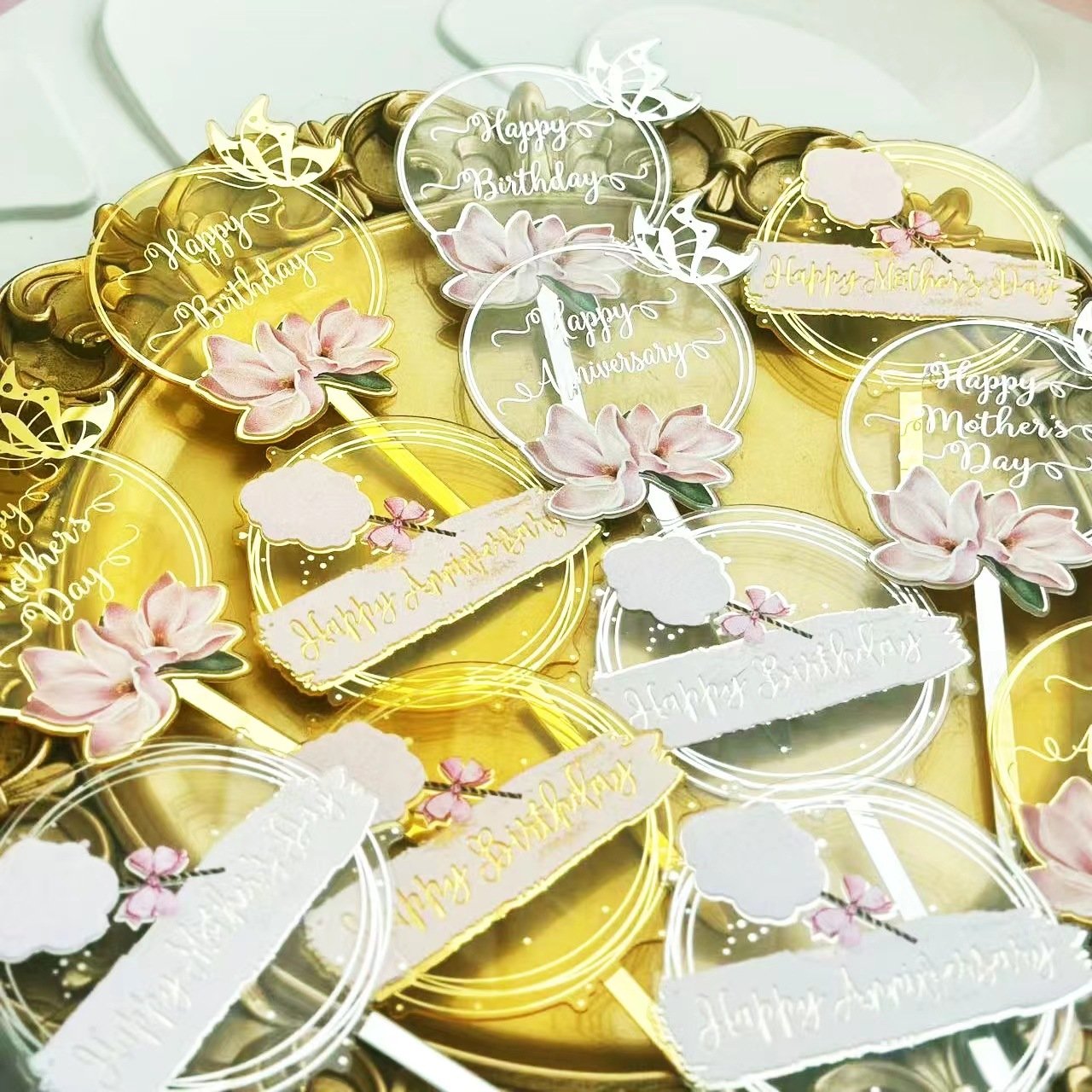 INS style acrylic laser marking Happy Birthday cake decoration UV color printing commemorative party supplies