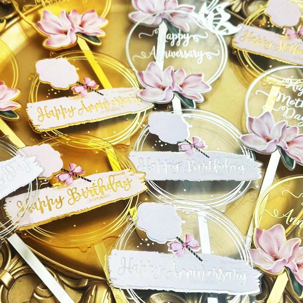 INS style acrylic laser marking Happy Birthday cake decoration UV color printing commemorative party supplies