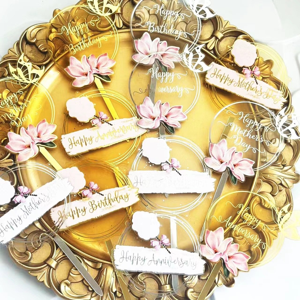 INS style acrylic laser marking Happy Birthday cake decoration UV color printing commemorative party supplies