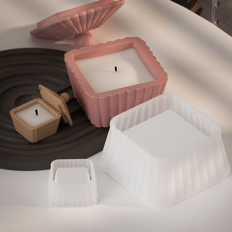 Trapezoidal Striped Candle Jar Silicone Mold Storage Box With Lid Candle Container Casting Mould DIY Gypsum Candle Cup Making