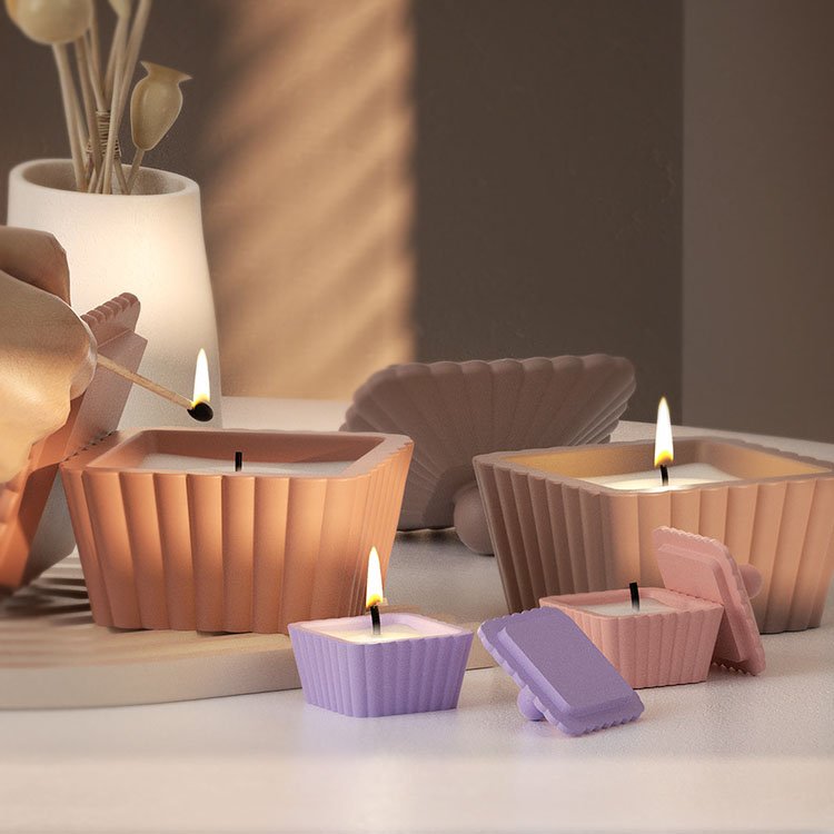 Trapezoidal Striped Candle Jar Silicone Mold Storage Box With Lid Candle Container Casting Mould DIY Gypsum Candle Cup Making