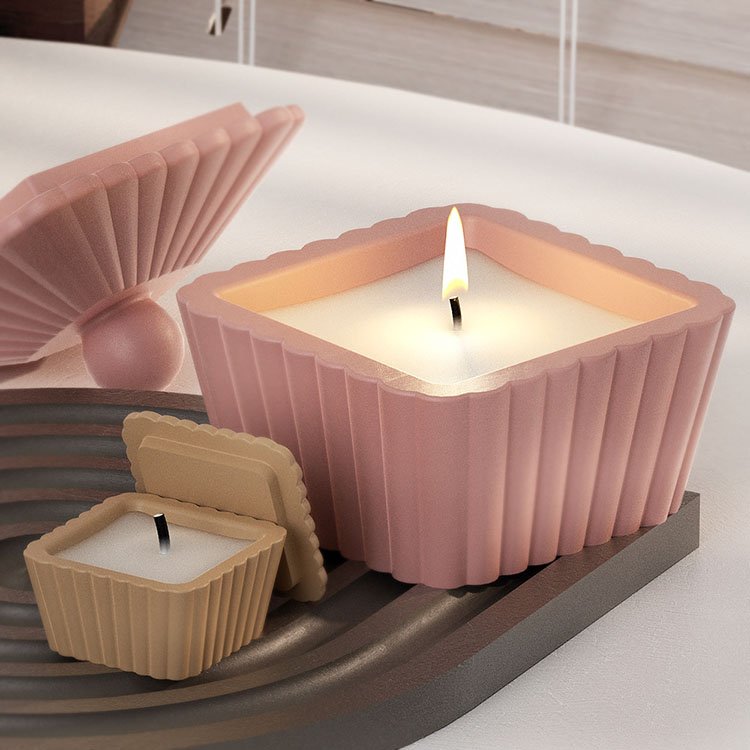 Trapezoidal Striped Candle Jar Silicone Mold Storage Box With Lid Candle Container Casting Mould DIY Gypsum Candle Cup Making