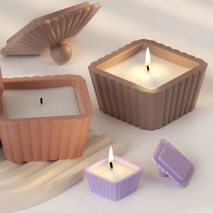 Trapezoidal Striped Candle Jar Silicone Mold Storage Box With Lid Candle Container Casting Mould DIY Gypsum Candle Cup Making