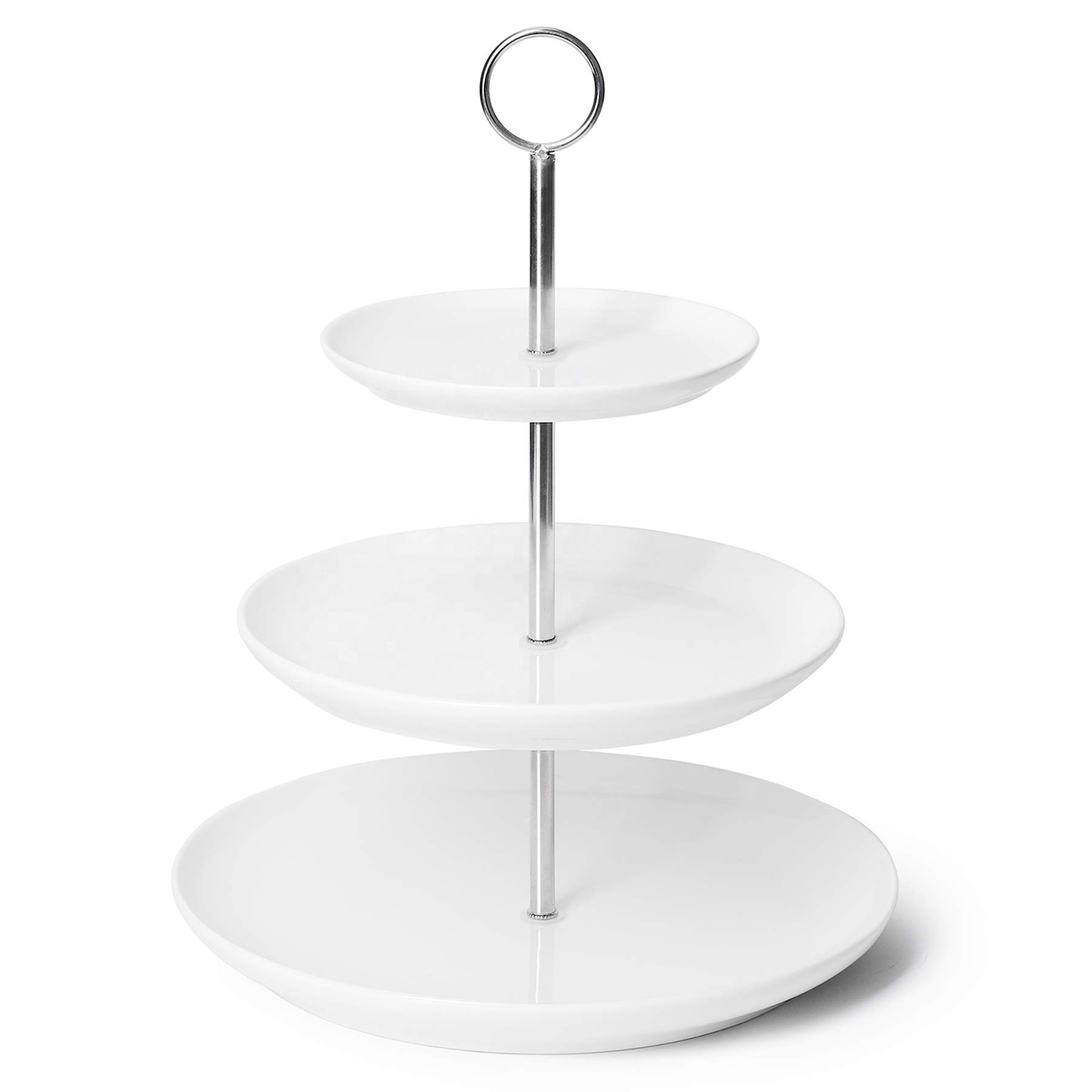Factory wholesale Ceramic 3 Tier Cupcake Stand- White Porcelain Cake Dessert Stand Serving Trays Afternoon Tea Stand