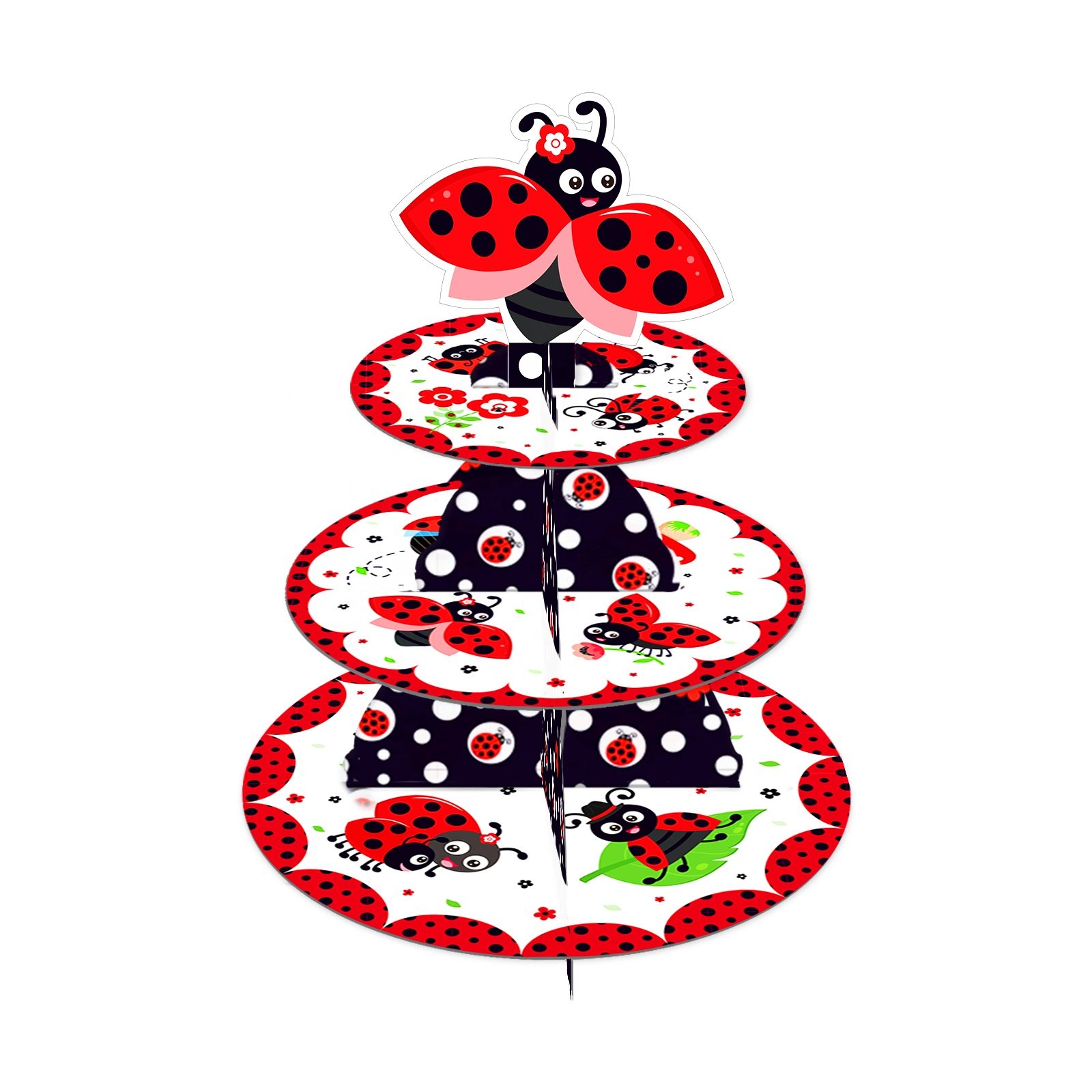 Huancai Little Ladybug Cake Stand 3 Tier Cupcake Stand Holder Baby Shower Party Decorations for Kids Birthday Party Supplies
