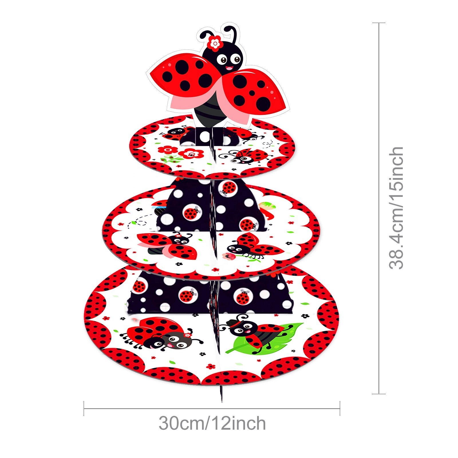 Huancai Little Ladybug Cake Stand 3 Tier Cupcake Stand Holder Baby Shower Party Decorations for Kids Birthday Party Supplies