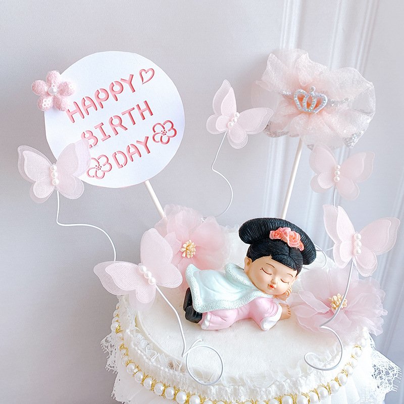 Sleeping position emperor queen adornment crown bow pearl wire butterfly cake decoration topper cake
