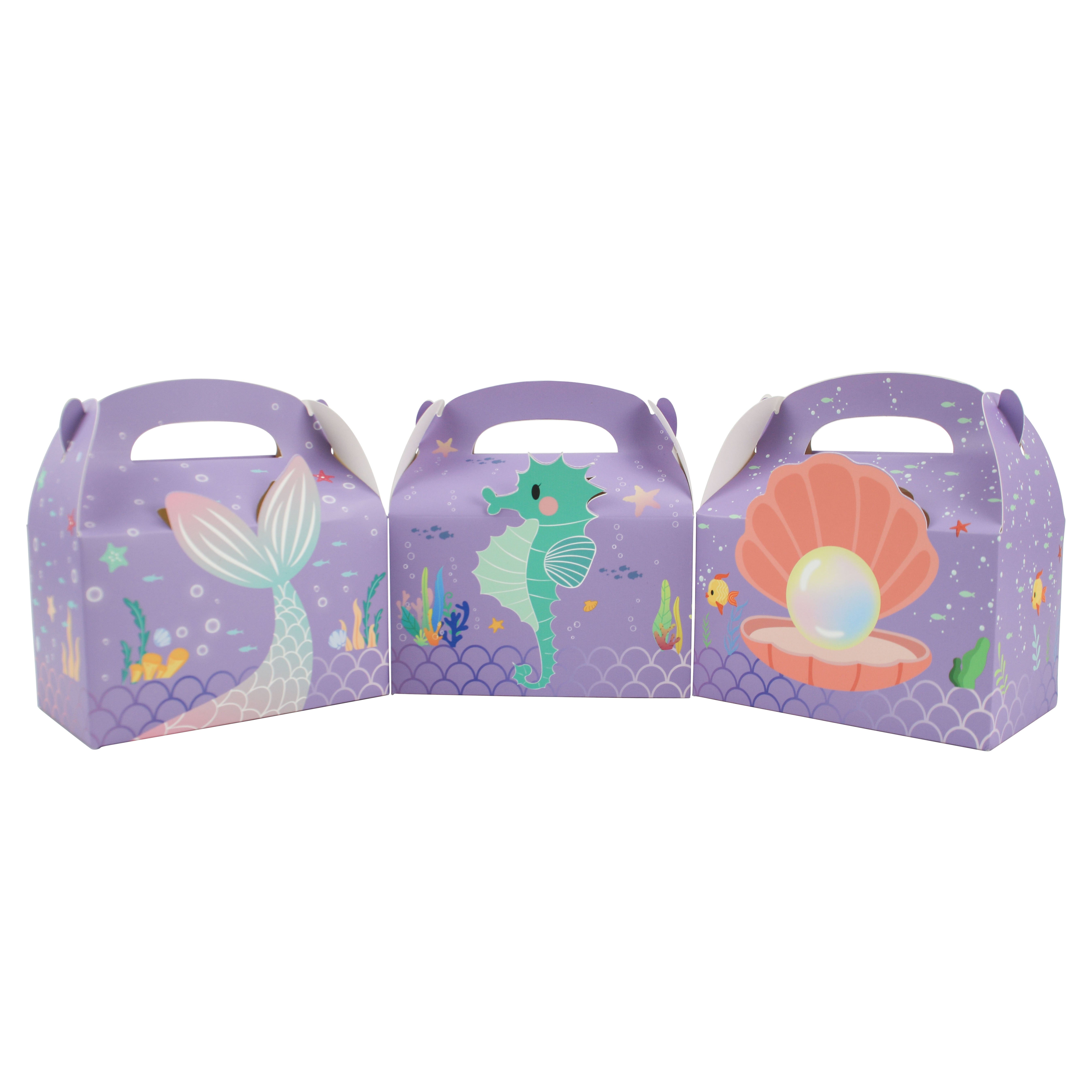 Custom Made mermaid Newly Design Theme treaty gift folding Paper Bag box with handle for Party Supplies