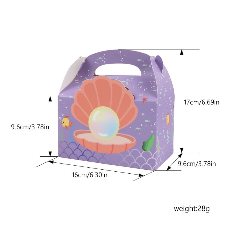 Custom Made mermaid Newly Design Theme treaty gift folding Paper Bag box with handle for Party Supplies