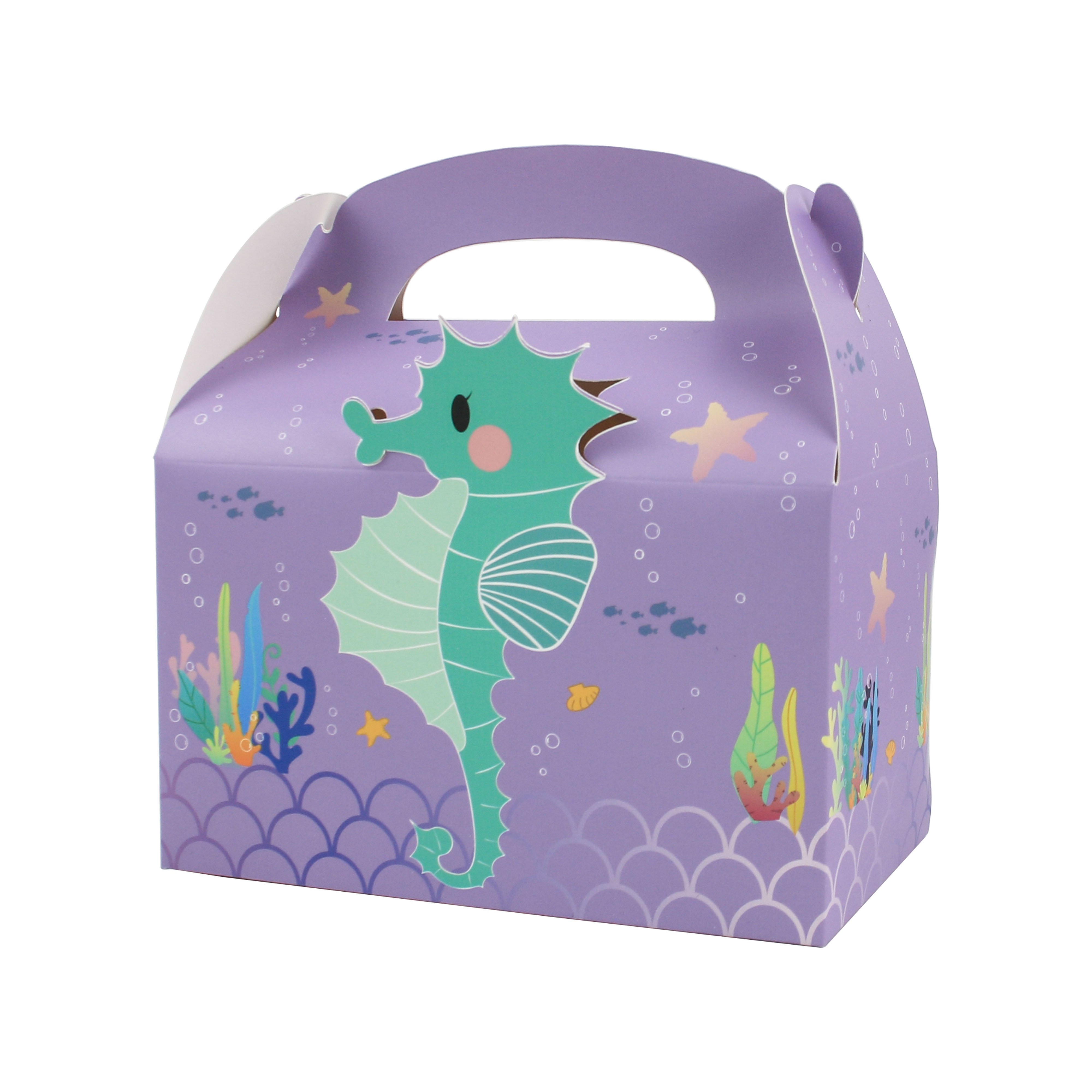 Custom Made mermaid Newly Design Theme treaty gift folding Paper Bag box with handle for Party Supplies