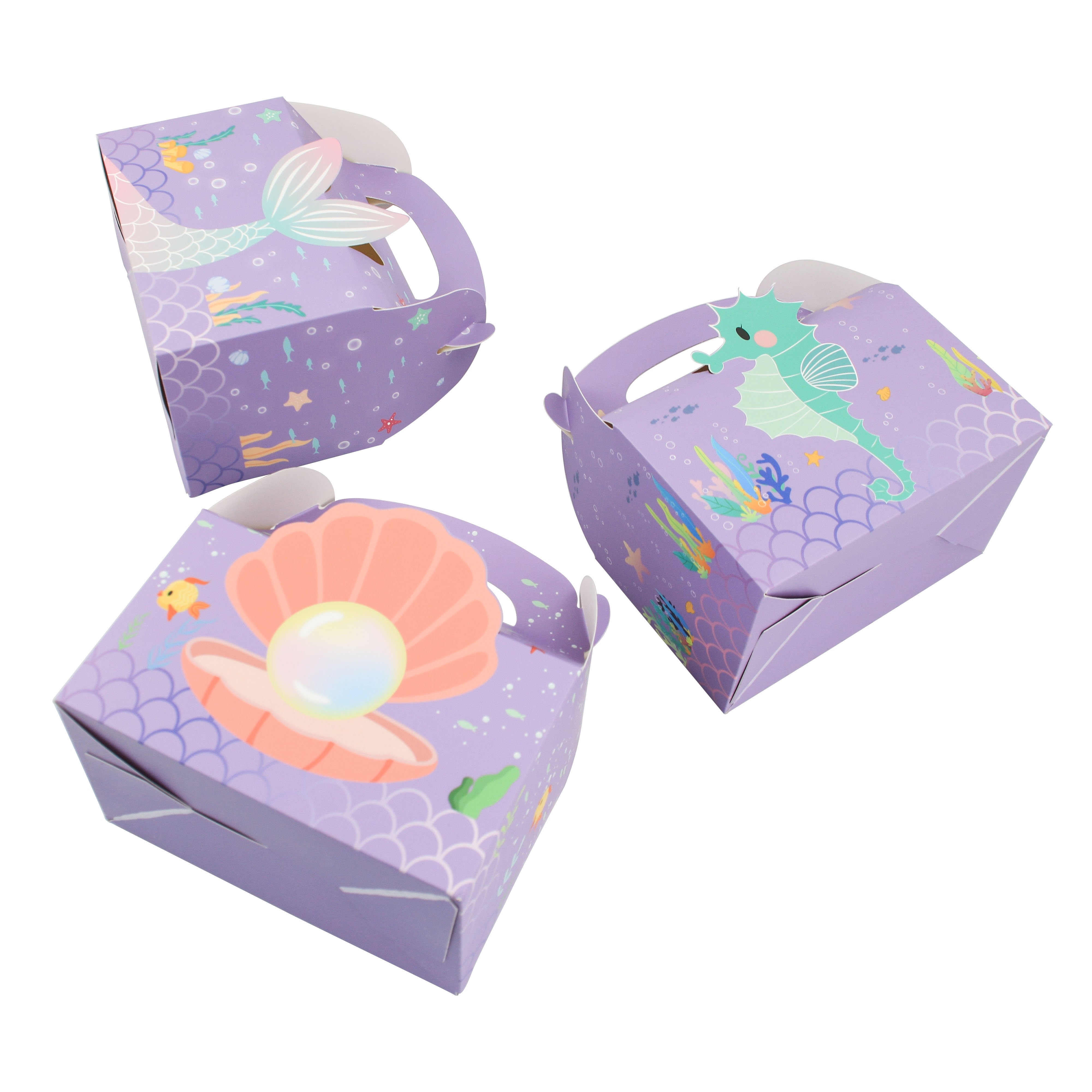 Custom Made mermaid Newly Design Theme treaty gift folding Paper Bag box with handle for Party Supplies