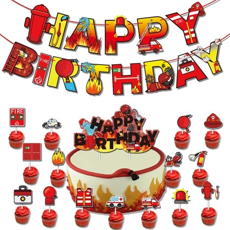 Birthdays Decorations Fire Truck Theme Party Kids Happy Birthday Banner Cupcake Toppers Latex Balloons Boys Birthday Party X4002